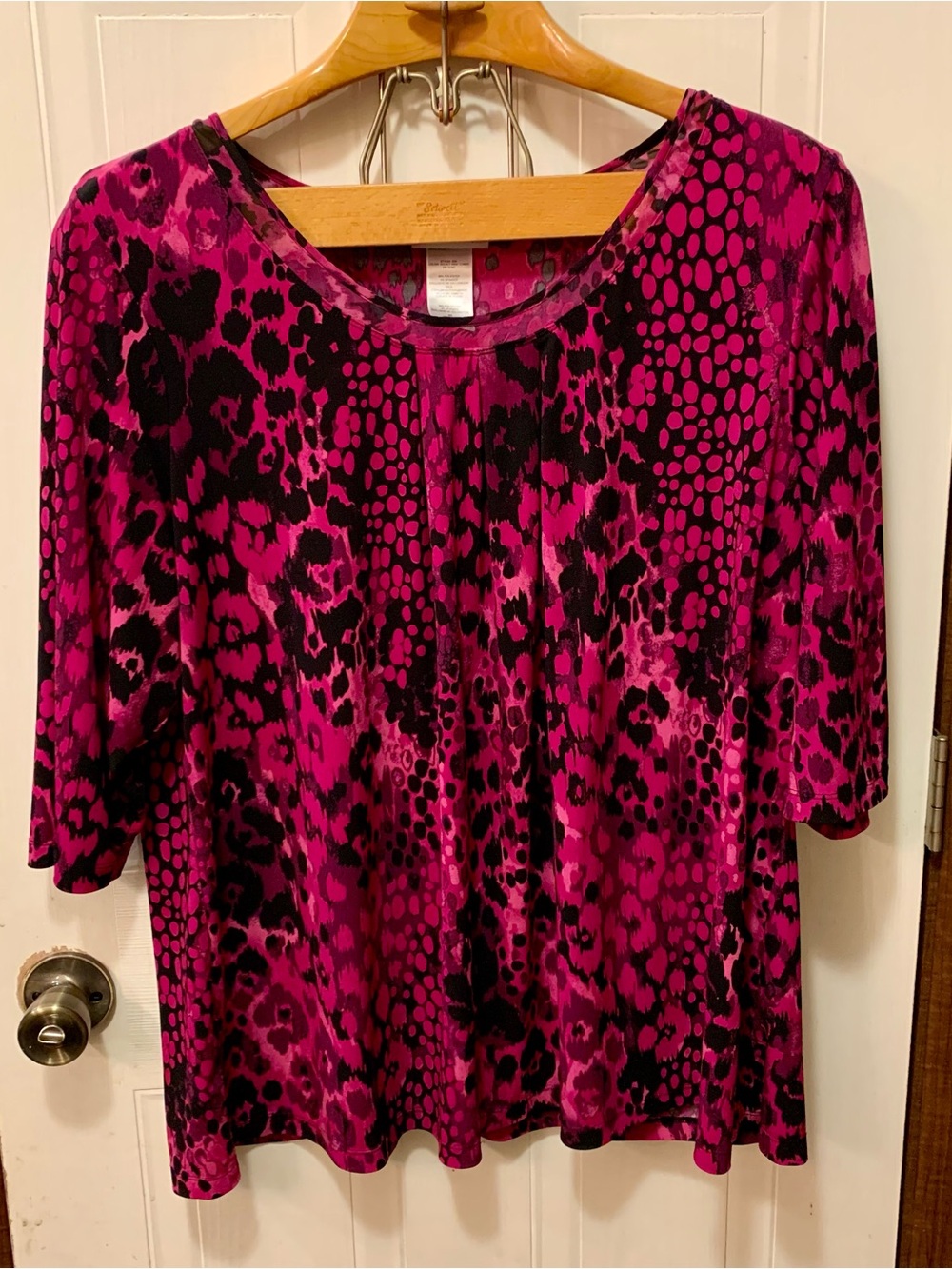 JMS Easy Dressing Pink Purple Mixed Animal Print Pintuck Top - Plus Size 3X